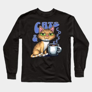 Orange Tabby Cats and Coffee Long Sleeve T-Shirt